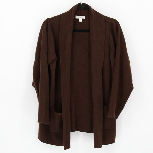 Dressbarn $58 1X Brown Open Front Shawl Collar Cardigan Sweater with Pockets - Picture 3 of 11